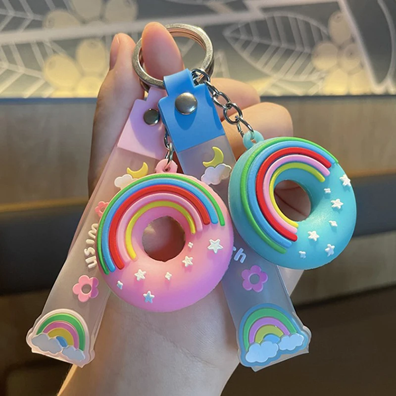 LLavero de PVC con forma de Donut de comida Kawaii, bonito colgante estético para mochila, regalo para parejas, llavero de coche