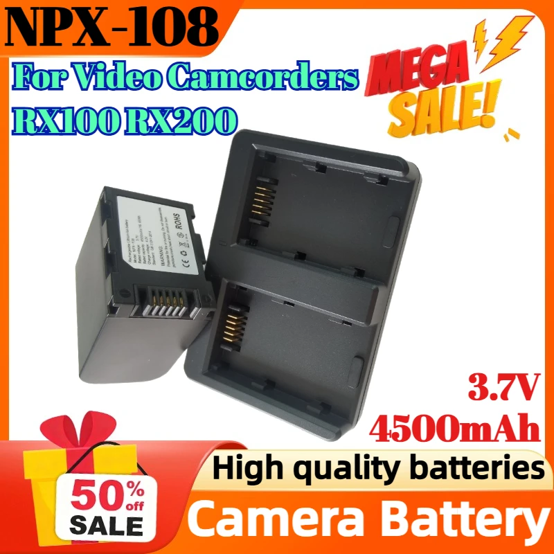 

NPX-108 3.7V 4500mAh Camera Battery Pack&Dual Charger for Video Camcorders RX100 RX200 Rechargeable Battery Li-ion Batteries