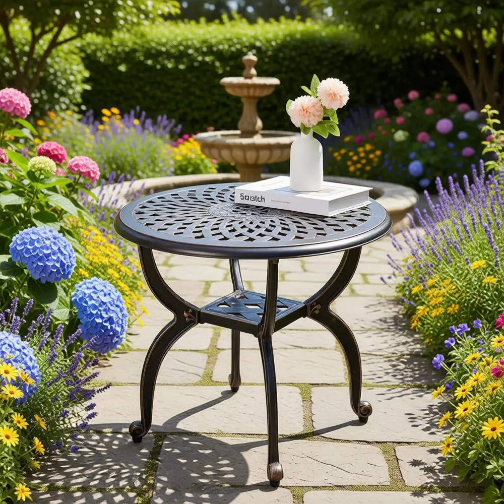 

Всепогодный медный круглый приставной столик для патио, сада или балкона