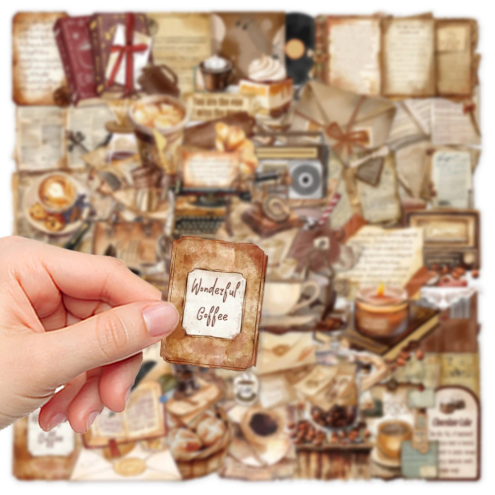 10/30/50pcs Transparent Vintage Coffee Letter Theme Graffiti Stickers Aesthetic Retro Art Decals DIY Notebook Guitar PET Sticker view 4
