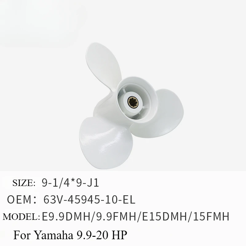 Outboard Aluminum Alloy Propeller for Yamaha 9.9-20HP 9 1-4X9-J1 9 Inch 63V-45945-10-EL E9.9DMH/9.9FMH/E15DMH/15FMH