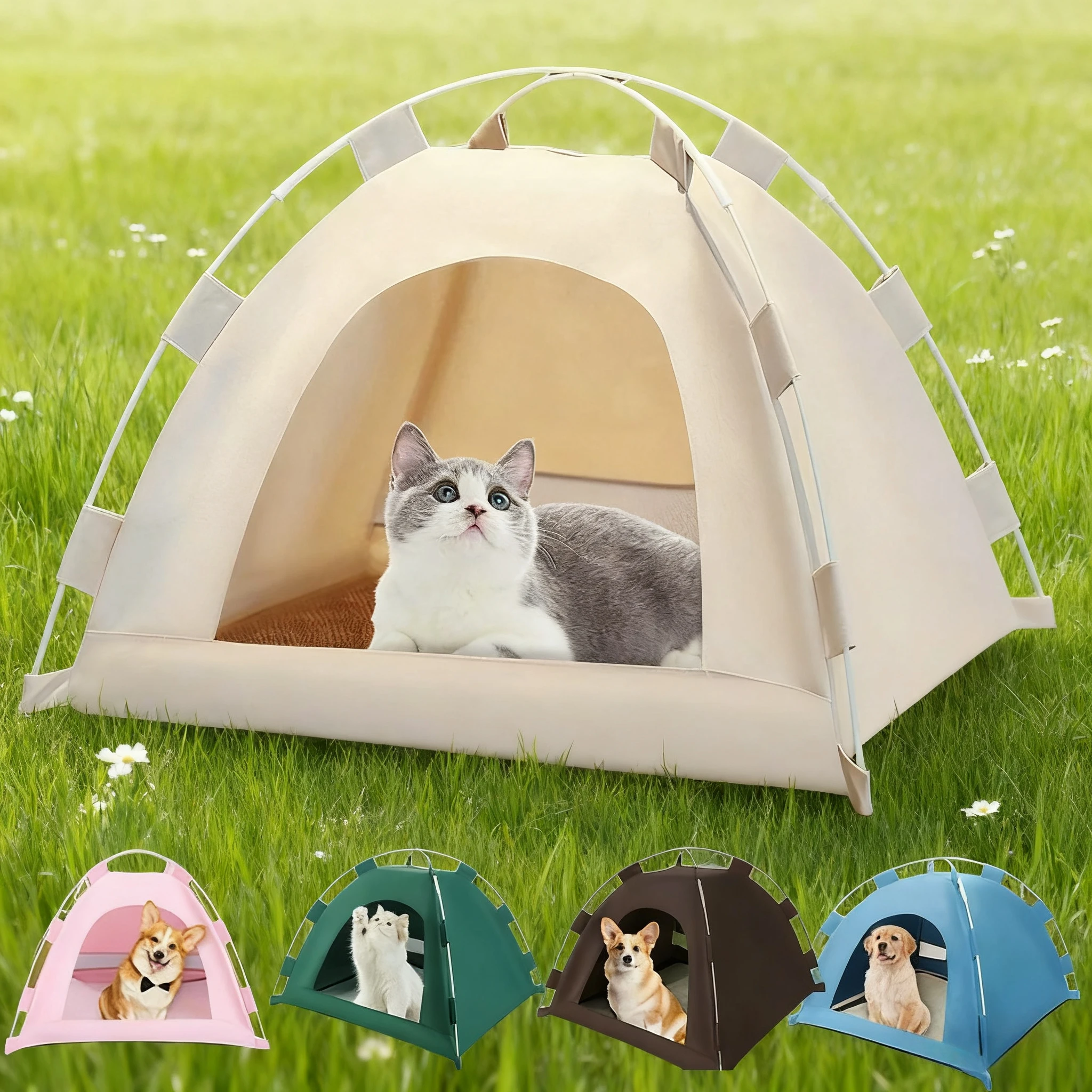 

New Removable Pet Tent Bed Cat Sofa Basket Canvas Semi-enclosed Cat House Dog Cave Hut Cat Sleeping Bed for Pet Supplies 펫 텐트