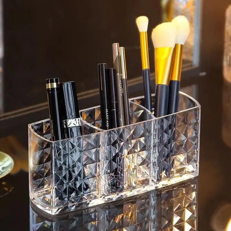 Acrylic Cosmetic Storage Box Makeup Brush Holder Organizer Lipstick Eyebrow Pencil Bathroom Storage Display Stand Diamond