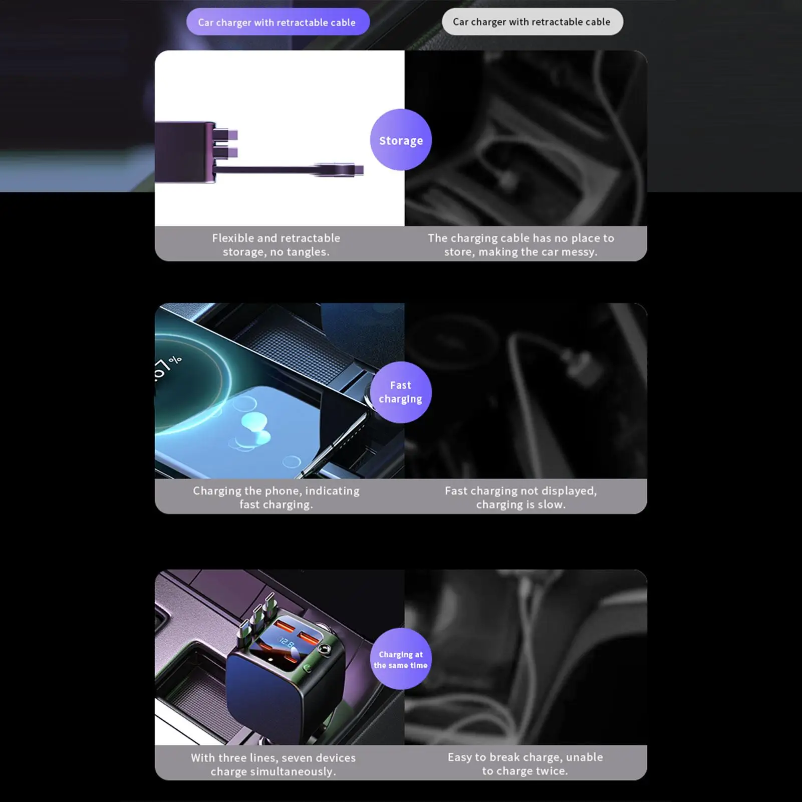 Car Charger With Starlight 2 USB Ports 18W Fast Charging Atmosphere Lighting Car Charger USB For Daily Commute Adventure Truck