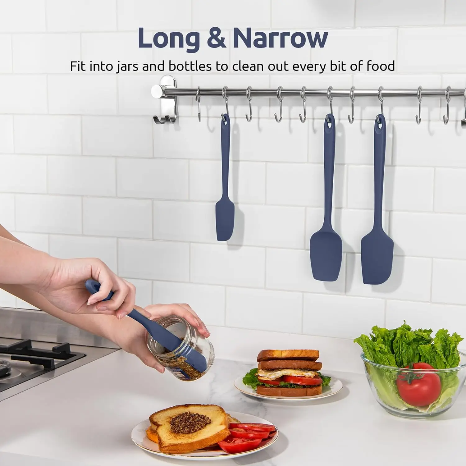 Kitchen Silicone Spatula Set, 600ºF High Heat Flex Silicone Scraper with Nonslip Handle for Cooking Mixing Baking Serving Stirri
