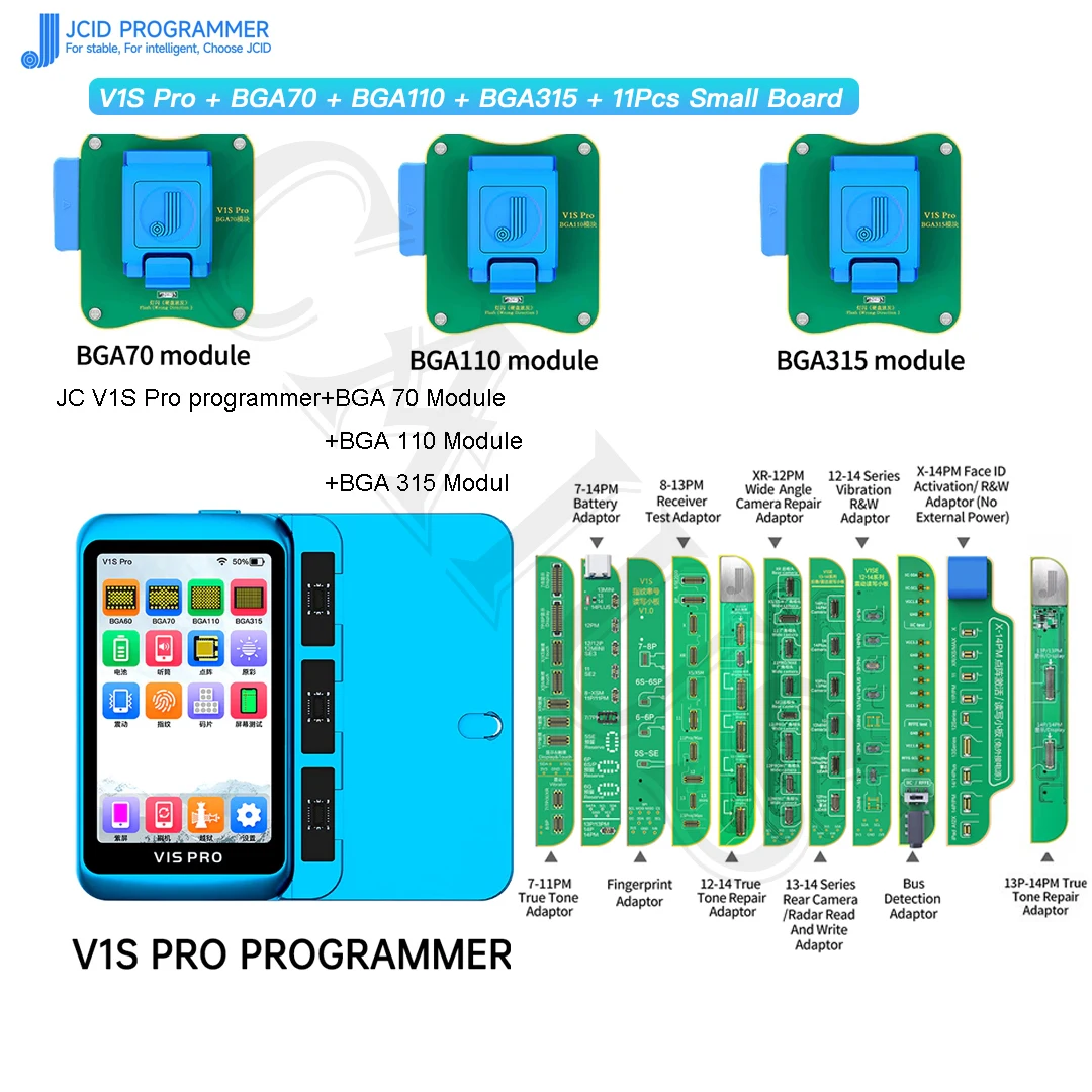 JCID V1S PRO Programmer with BGA315 BGA110 BGA70 BGA60 Socket for IPhone 6-14 Nand Flash Read Write &Format/Screen True Tone Fix