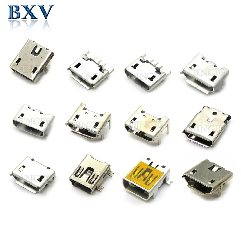 20PCS 5 Pin 10 Pin SMT Socket Connector Micro USB Type B Female Placement 12 Models SMD DIP Socket Connector