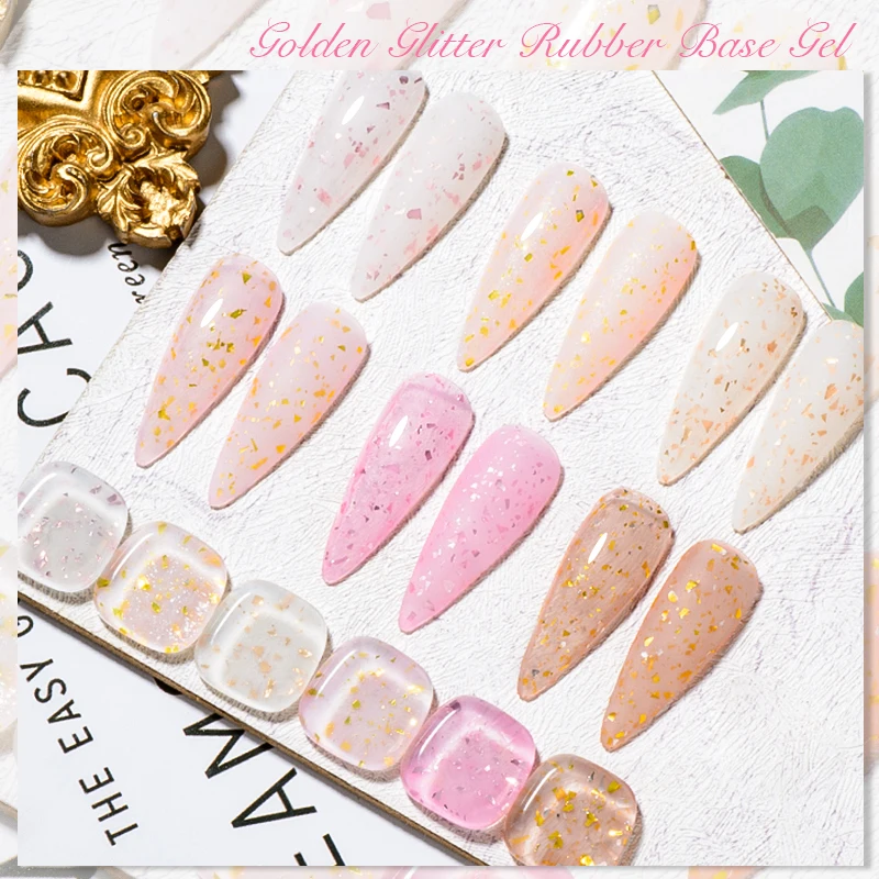 MSRUIOO 8ml Glitter Rubber Base Gel Nail Polish – Pink and White Glitter Glitter Semi-Permanent Art Varnish HEMA/TPO FREE