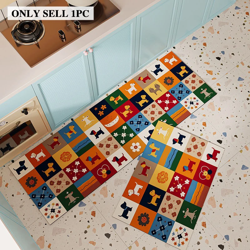 Floor Mat for Kitchen PVC Leather Waterproof Non-slip Carpet Cartoon Dopamine Pattern Rug Long Oil-proof Home Decoration Rugs