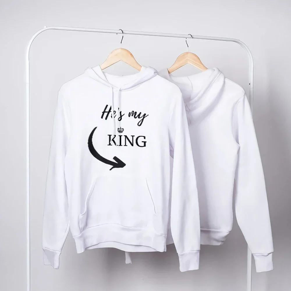 

Couple Hoodies King Printing Man and Women Hooded Pullover Sweatershirts Casual Lover Streetwear Tops Cloth