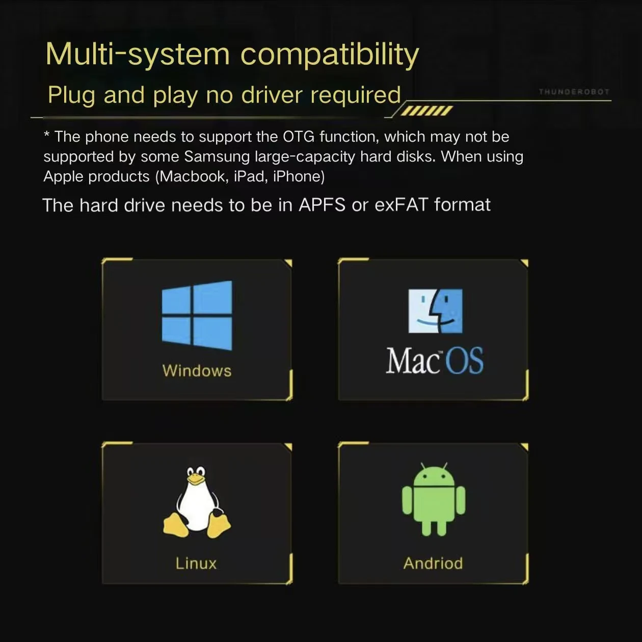 THUNDEROBOT M.2 NVME Enclosure USB3.1 Gen2 Type C 10Gbps NVME SSD Enclosure for 2230/2242/2260/2280 SSD M/B+M Key External Case