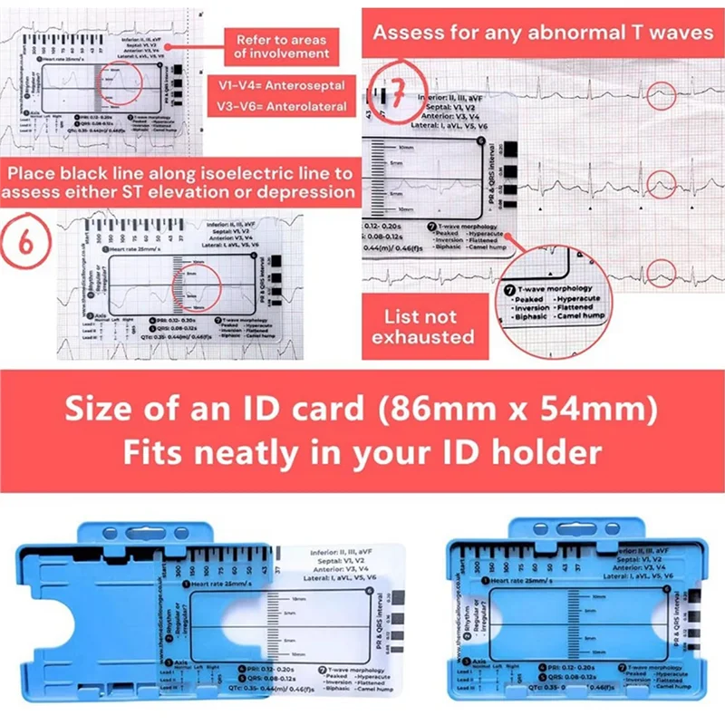 AED5-ECG 7 Step Ruler ECG Ruler Plastic Ruler Measuring Tool For ECG/EKG Interpretation Easy-To-Carry With 1 Protect Sheath