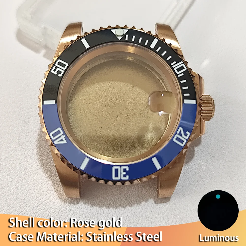 40.5MM Watch Case Rose Golden Stainless Steel collocation Watches Ceramic Bezel for NH35 NH36 Seri Movement  Sapphire Glass