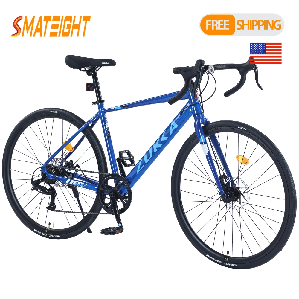 700C Mens Womens Road Bike Aluminum Frame 7 Speed Double Disc Brakes 700x28C Tires City Bicycle for 5ft1 to 5ft7 Riders MTB