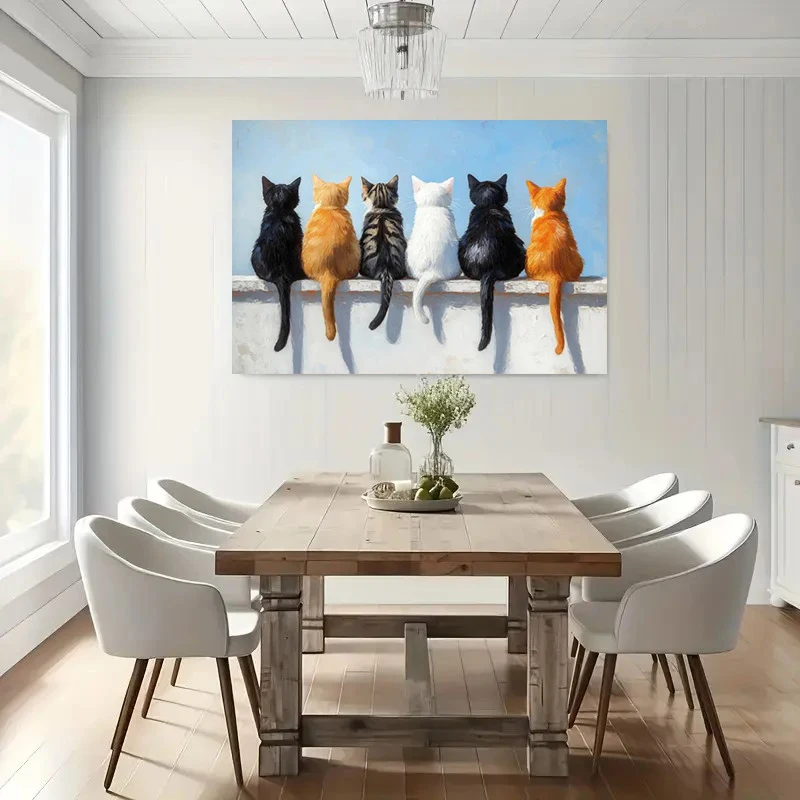 1pc frameless Canvas Painting Funny Cat Butts Wall Art Canvas Print, Cats Sitting Oil Painting, Cute Pet Animal Poster for Cat L