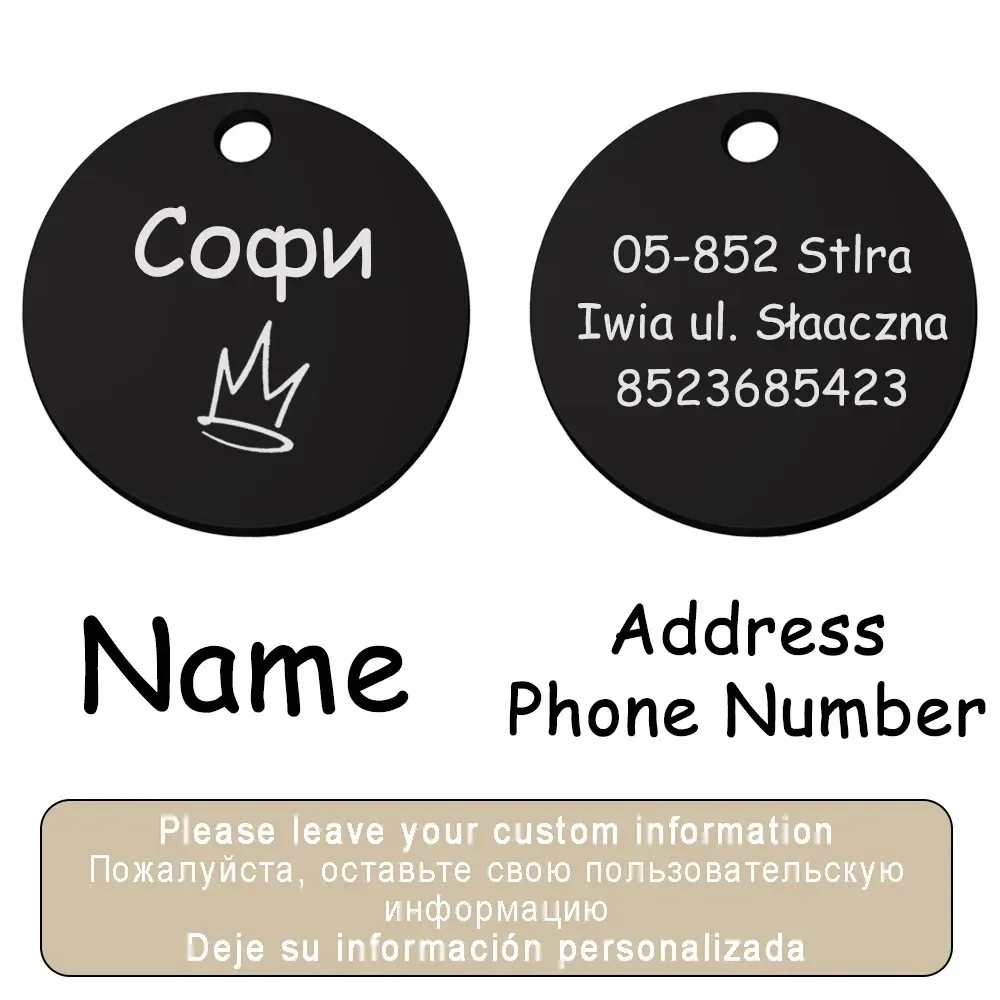 Customized Name Pet Collar Accessory Engraved Circular ID Tag Custom Name Anti-lost Pet Identification Necklace Gifts for Pets