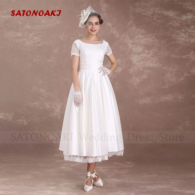 

Vestidos De Novia Elegant Short Wedding Dress 2023 for Women Scoop Neck Backless Tea Length Bride Gown Robe Mariée Custom Made