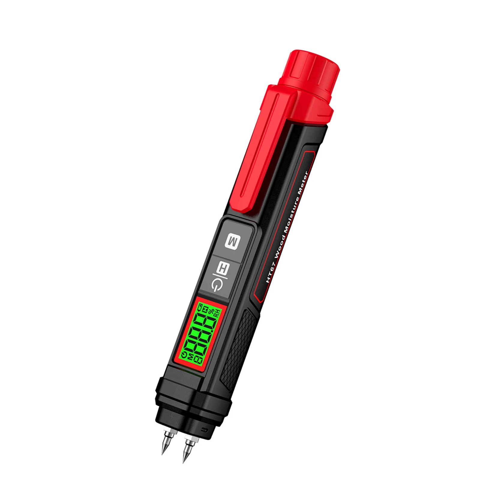 Digital Wood Moisture Meter HT67 Compact Pen Type with Data Hold Triple Color Backlit Screen and Low Battery Reminder