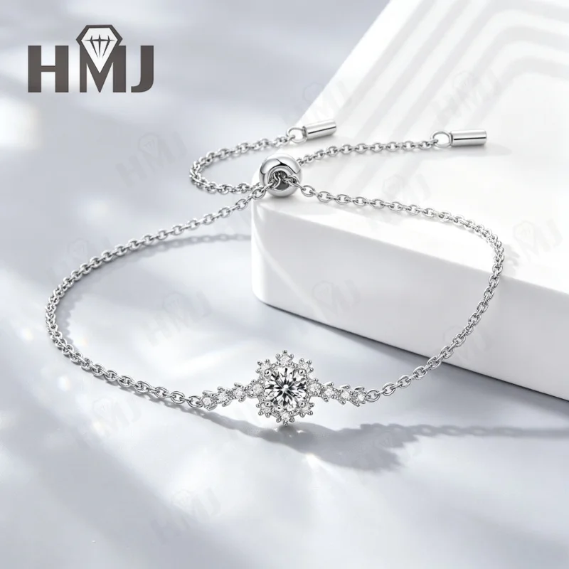 Moissanit-Armband D VVS1 Runde Form 925 Sterling Silber für Damen Klassische Schneeflocken Verlobungs- und Hochzeitsschmuck Feiner Schmuck – Detail 7