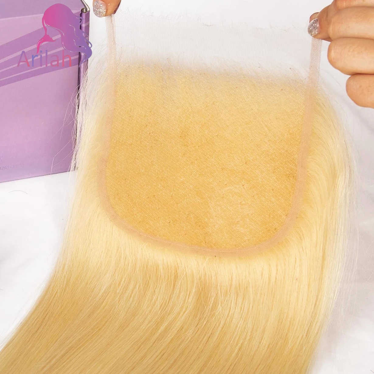 

12-18 дюймов 613 Блондинка 5x5 Кружевная застежка Прямые человеческие волосы Кружевная часть Бразильские девственные волосы Плотность 150% Полный конец