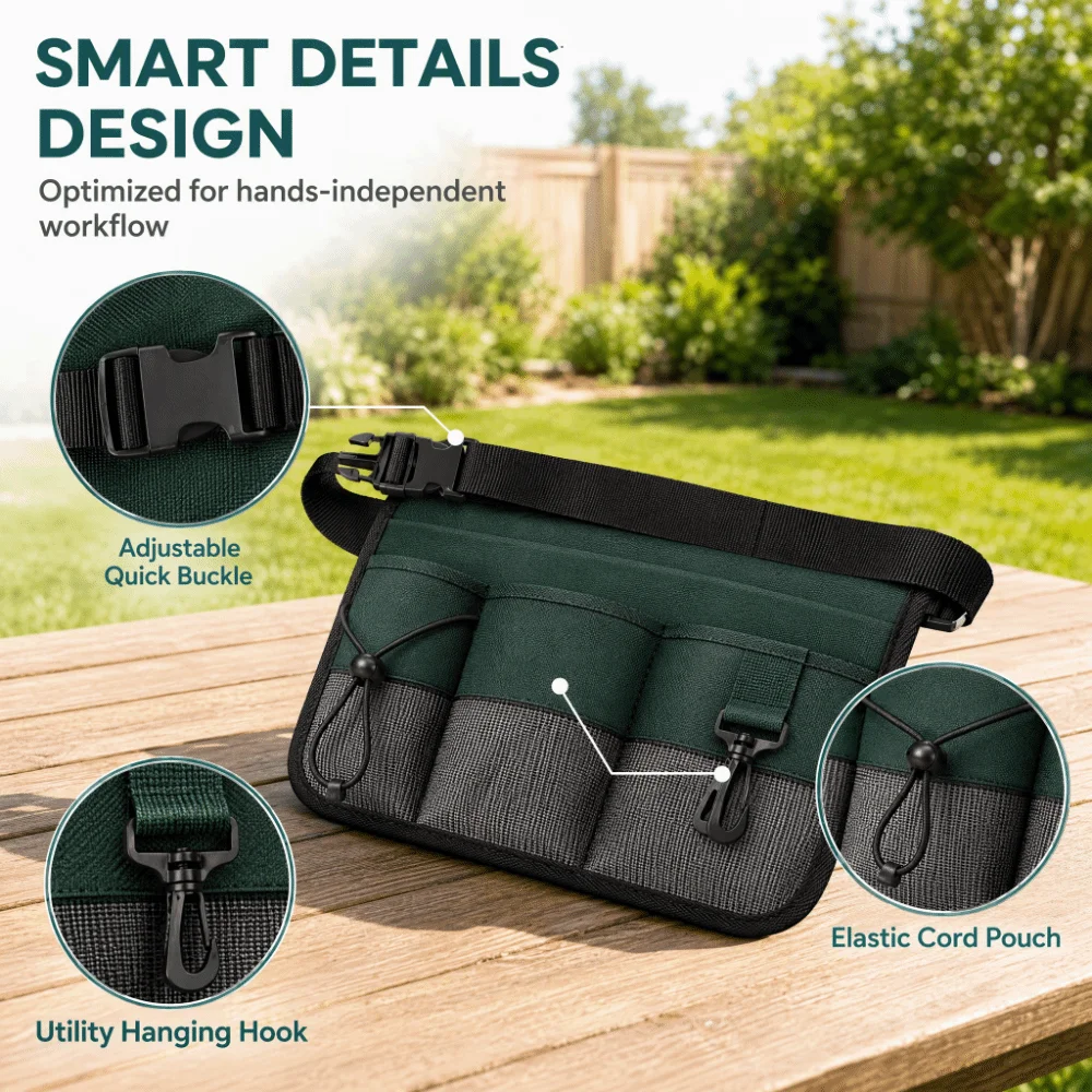 Convenient Green Black Tool Storage Bag Storage with Belt Waist Tool Bag Portable Tool Pouch Multi Pocket Bag Outdoor Work