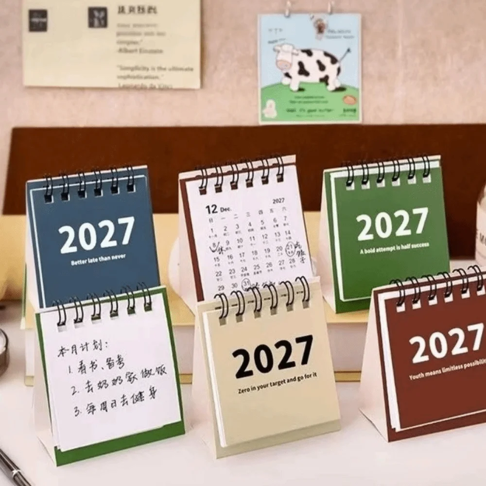 Vertical 2027 Mini Calendar Thick Paper Freestanding Base Standing Desk Calendar Mini Memo Notes Desktop Calendar Office