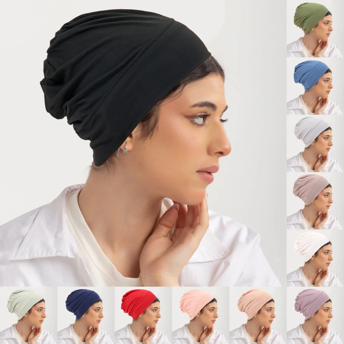 

Muslim Jersey Underscarf Closed Hijab Undercap Elastic Bonnet Hat Solid Color Musliman Turban Women's Head Hood