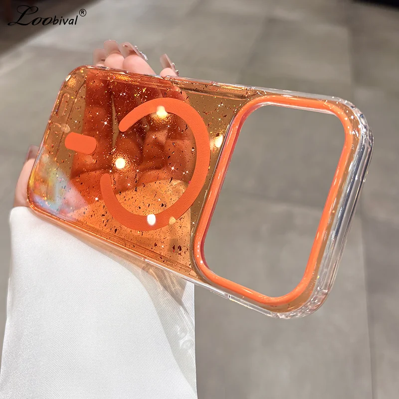 Glitzernde transparente Ultra-Slim-Hülle für MagSafe für iPhone 17 16 Pro Max 15 14 13 Air – Magnetische Bling Candy Color Klarsichthülle