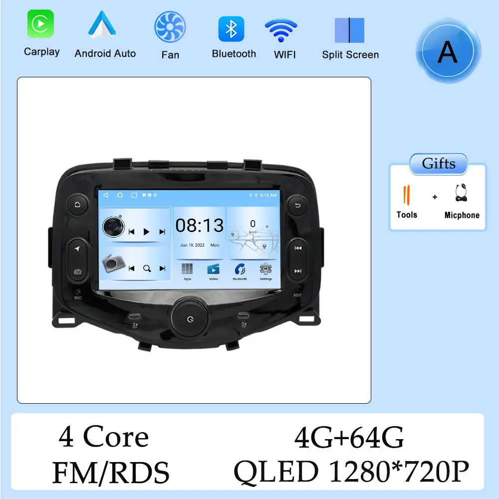 Carplay HD Scherm Autoradio Multimedia Speler voor Toyota Aygo Peugeot 108 voor Citroen C1 2014 - 2021 DSP Stereo GPS Navi WIFI