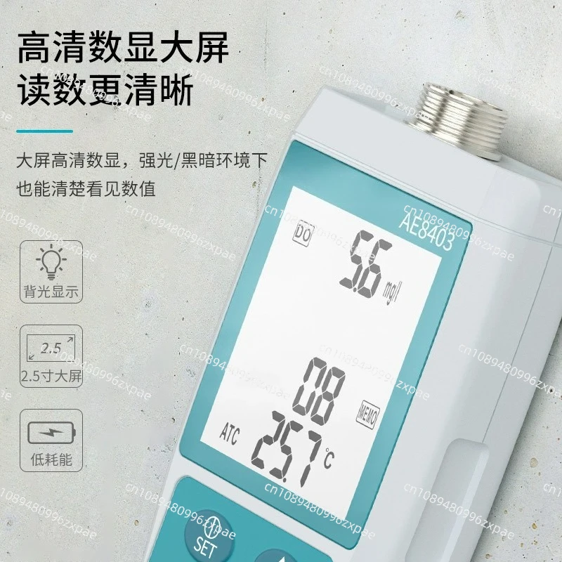Digital Portable Dissolved Oxygen Meter AE8403 for Aquaculture Range 0.0~30.0mg/L Available in White/Teal/Black
