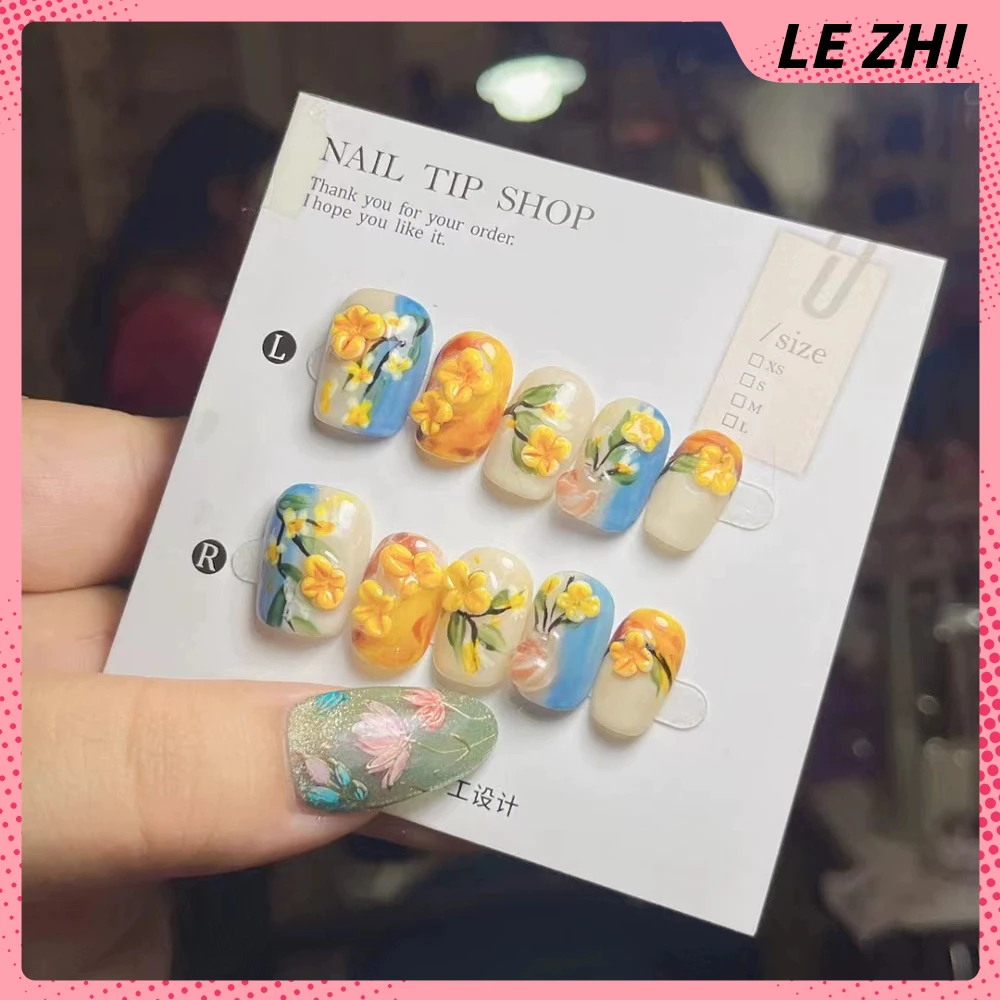 10 stuks 3D bloemen serie handgemaakte pers op nagels Spice Girl cartoon vlinder diamant parel draagbaar volledige dekking kunstnagels