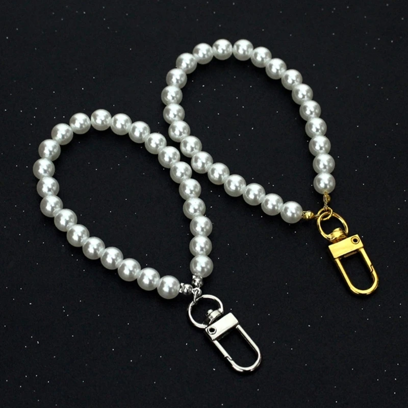 Bracelet de téléphone élégant avec perles pour femmes, chaîne de poignet, porte-clés, clés de voiture, pendentif, à la mode