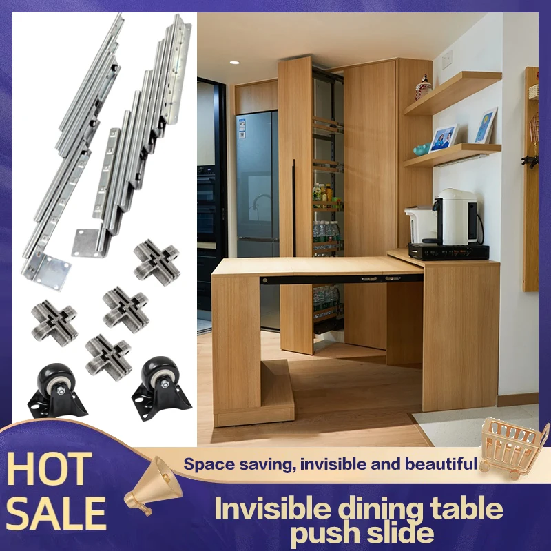 One-pull Multi-section Guide Rail Drawer-type Cabinet Dining Table Invisible Track Dining Table Pull-out Linkage Rail Hardware