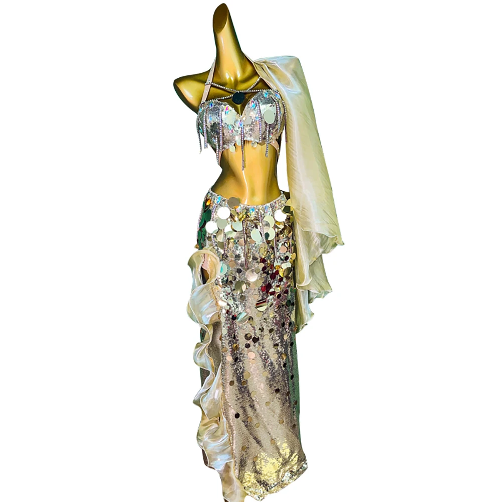 Strój do tańca brzucha dla dorosłych i dzieci, wysokiej jakości cekiny AB Stone, błyszcząca spódnica, profesjonalna odzież tango dla kobiet.