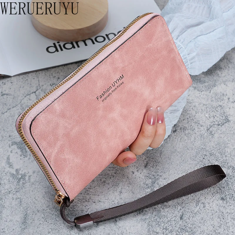 PU Leather Luxury Zipper Wallets for Women Fashion Cardholder Mobile Phone Bag Ladies Elegant Pink Coin Purse Handbag for Girls