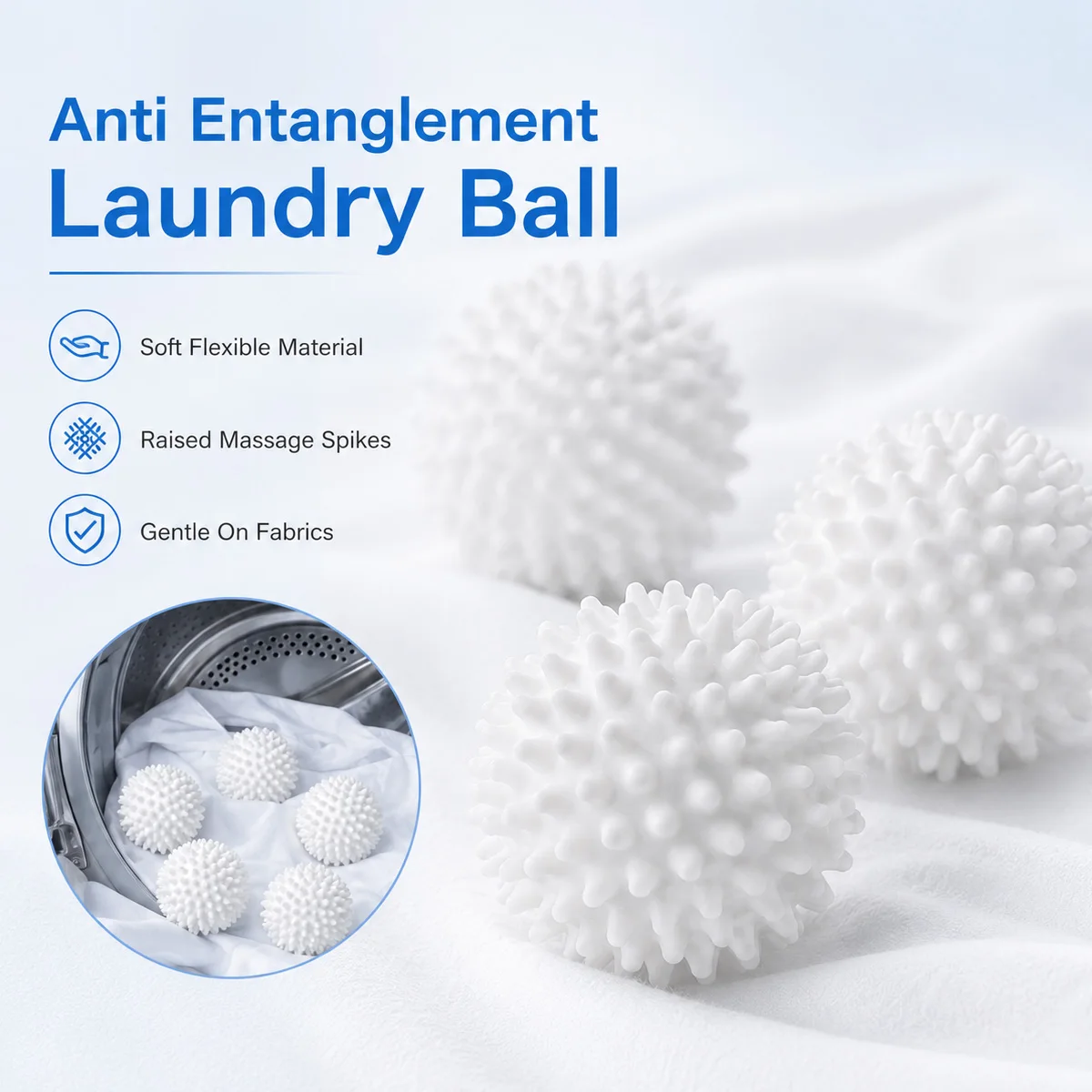 Anti Tangle Laundry Balls Reusable Washing Machine Helper Soft Spiked Fabric Separator For Clothes Bedding Towels And Linens