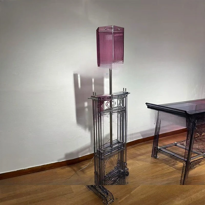 New Chinese engraving process acrylic floor lamp bedroom vertical lamp living room atmosphere study decorative lamp
