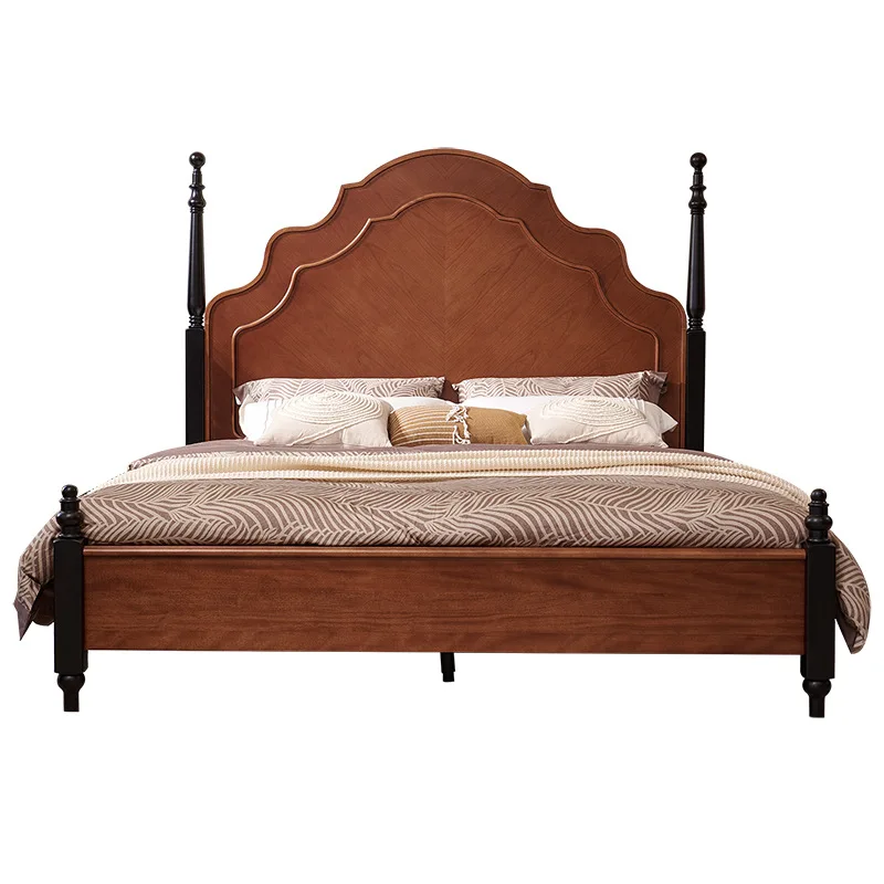 

French retro medieval solid wood bed 1.8 meters American double bed