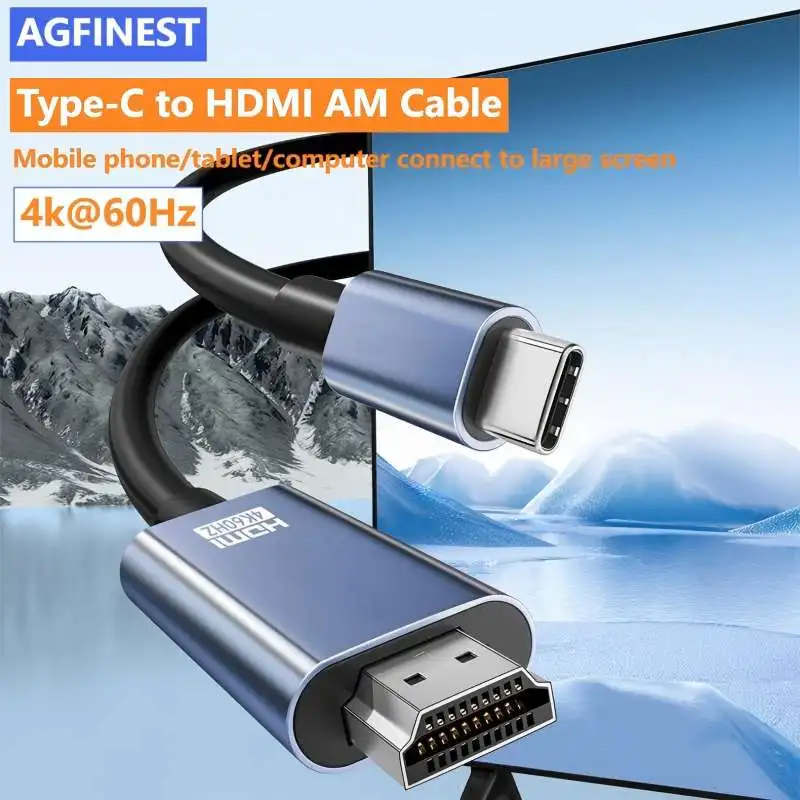 كابل USB C إلى HDMI 4K Type-C إلى HDMI 2.0 4K60 هرتز 2K120 هرتز متوافق مع Thunderbolt 4/3، لجهاز Iphone 15 MacBook HDTV Monitor PC