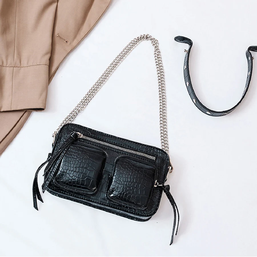 Brand Design Multi-Pocket Women Shoulder Bag Crocodile Print Leather Travel Messenger Handbags Female Chains Lipstick Phone Bags