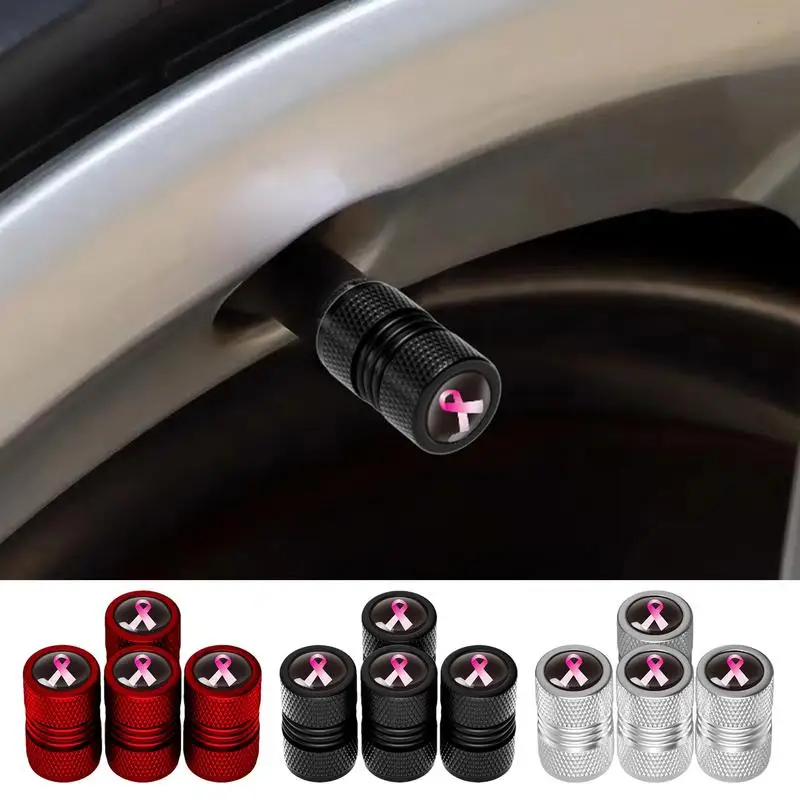 Liga De Alumínio Fita Rosa Pneu Air Caps, Válvula Haste Tampa, Roda Cobre, 4pcs