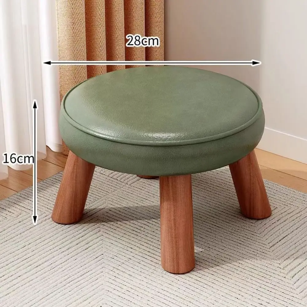 Soft Solid Wood Small Foot Stool Non-Skid Waterproof Shoe Changing Chair Comfortable PU Leather Multifunctional Small Footrest