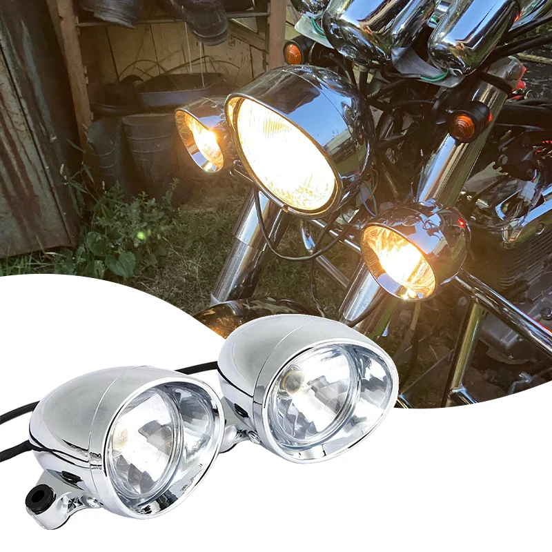 2 4\'\' Chrome Motorcycle  Front Headlight Fog Light Lamp Spotlight for  Motorcycles Assemblie Lamp Fog Light Lamp