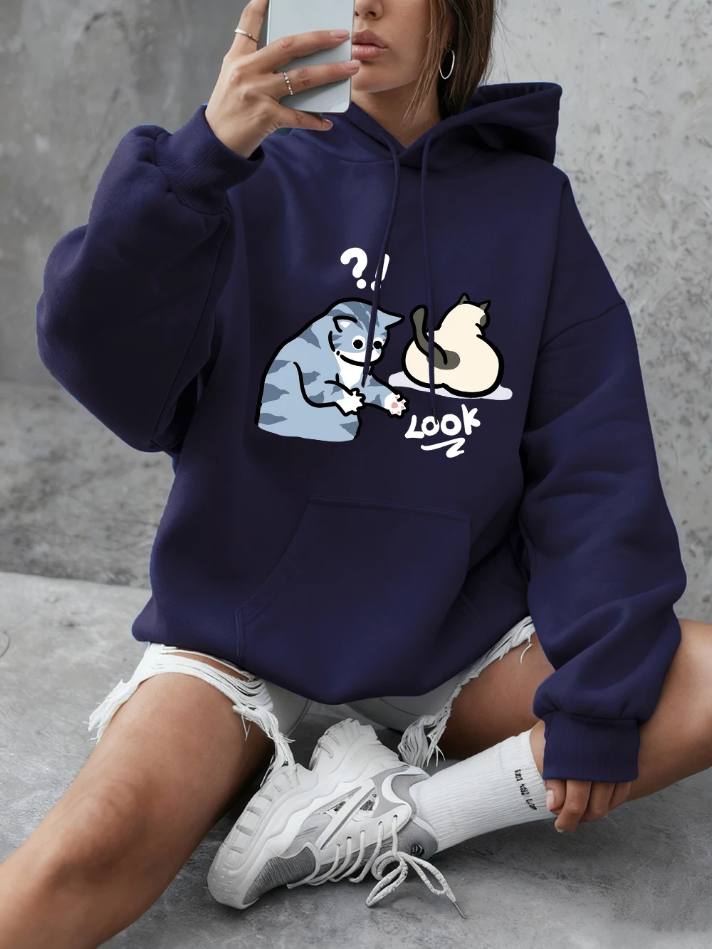 

Очень толстовки с принтом кота из мультфильма, женские базовые толстовки с круглым вырезом, повседневный свободный пуловер, зимняя флисовая теплая мягкая одежда