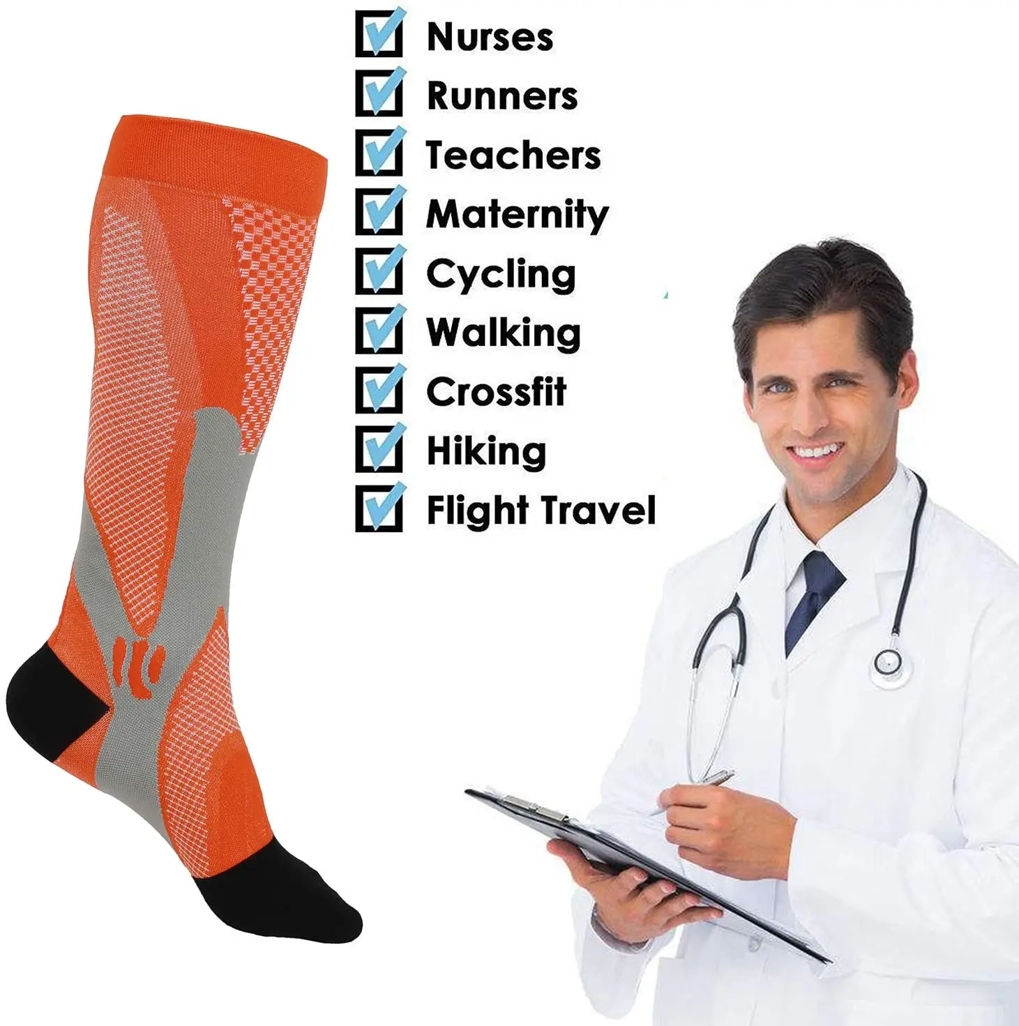 Chaussettes de Compression pour hommes et femmes, 20 à 30 Mmhg, pour course à pied, sport, Football, Marathon, cyclisme, varices