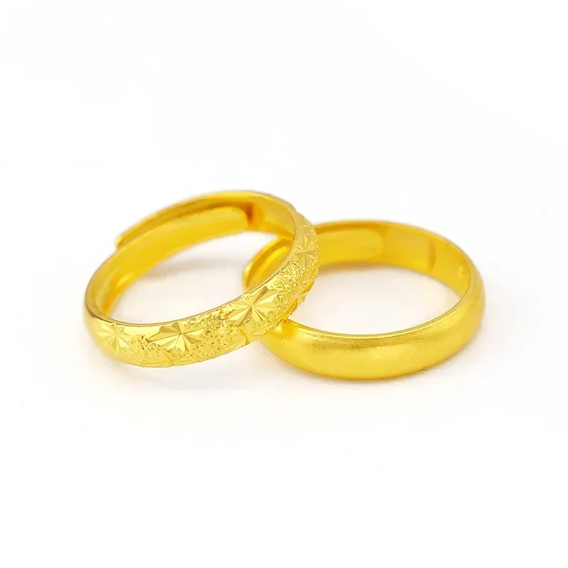 GoldAether Unisex 9999 24K Real Gold Antique Gold Jewelry with Printing Classic Starry Sky Ring and Sand Surface for Men Women R