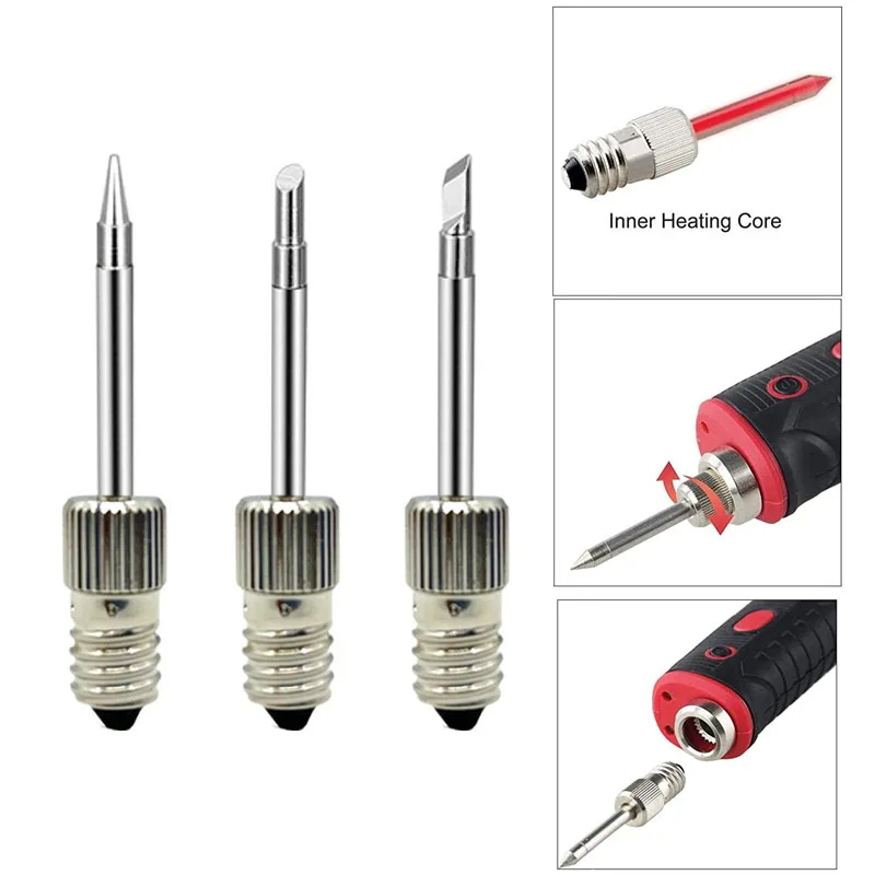 

3PCS/Set Wireless Soldering Iron Tips E10 Interface Soldering Iron Replacement Threaded Electric Soldering Needle Tips