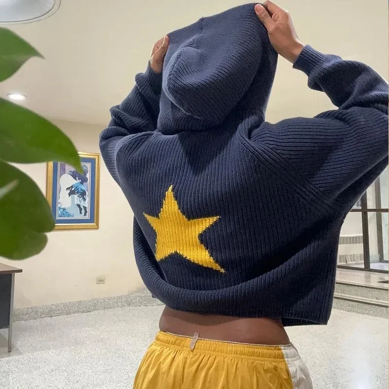 Men's and Women's Knitted Star Print Sweater, Couple Pattern, Loose Top, Casual Street Wear, Harajuku Fashion, Y2k, 2022