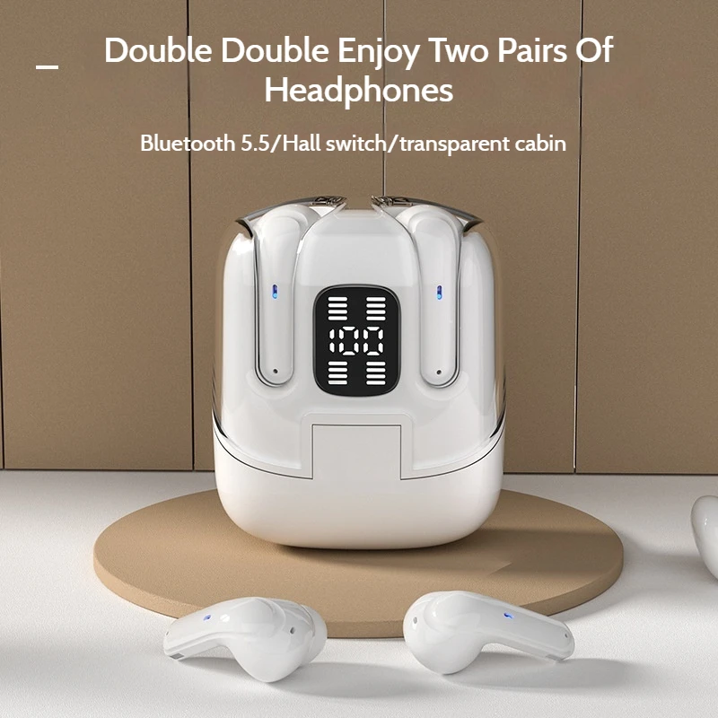 2025 New Dx16 Bluetooth Headset Couple Four Pairs Of Touch Digital Display Wireless Sports Waterproof Tws5.3