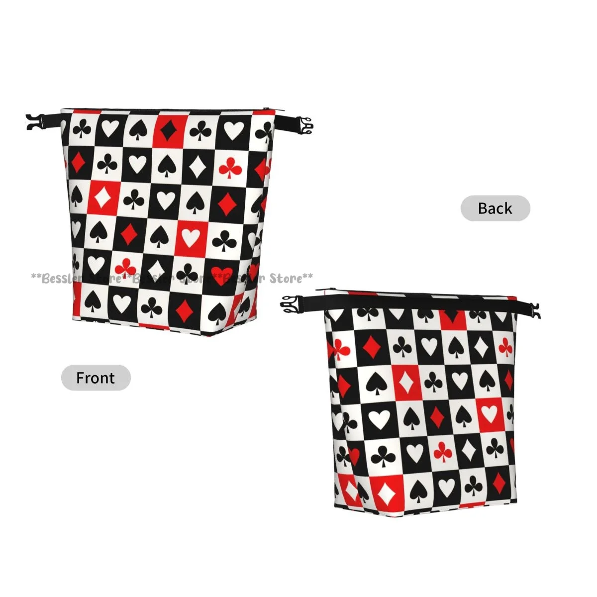Roll Top Insulated Bento Lunch Bag Poker Square Plaid Checkerboard Geometric Playing Cards Thermal Meal Bag Lunch Container Tote